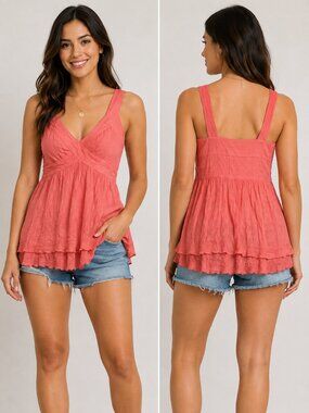 Forever 21 Women's Coral Sleeveless Tunic Top Size Small | Flowy V-Neck Blouse